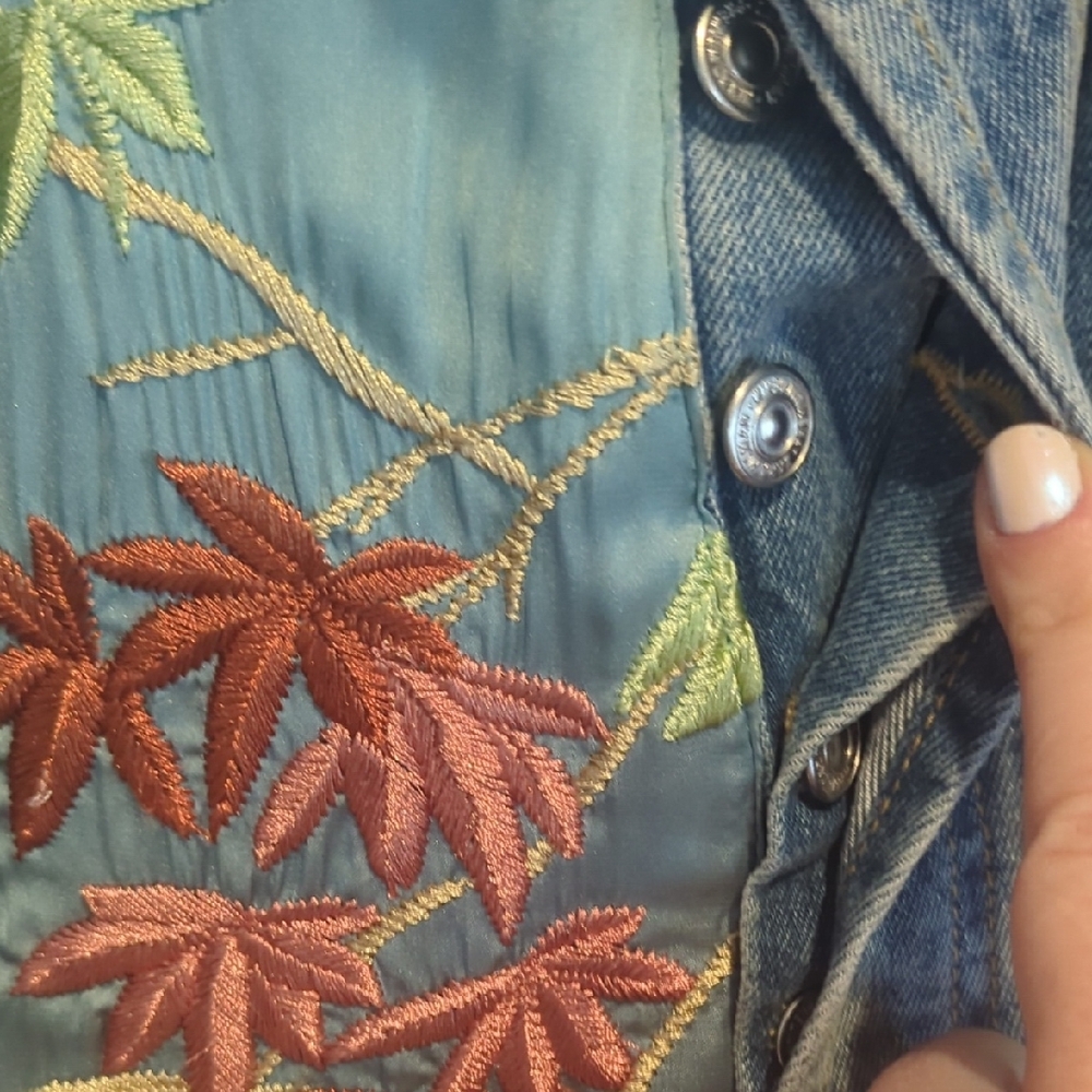Zara Satin Blue Denim Jeans with Embroidery #0016 - Picture 9 of 10